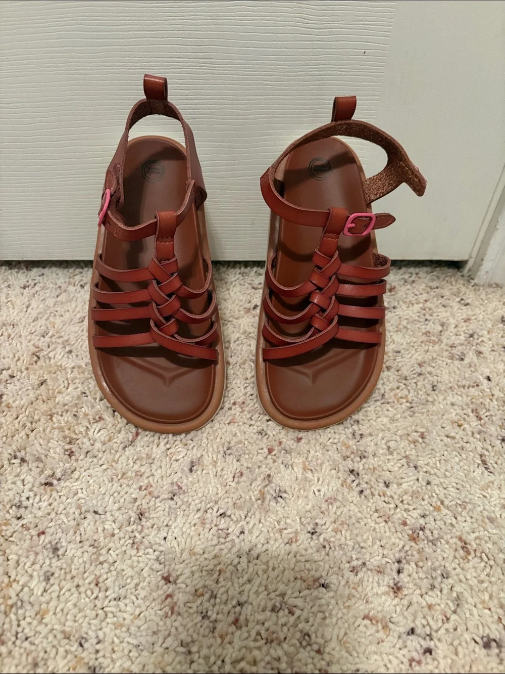 wonder nation Brown Strappy Gladiator Sandals with Pink Buckles